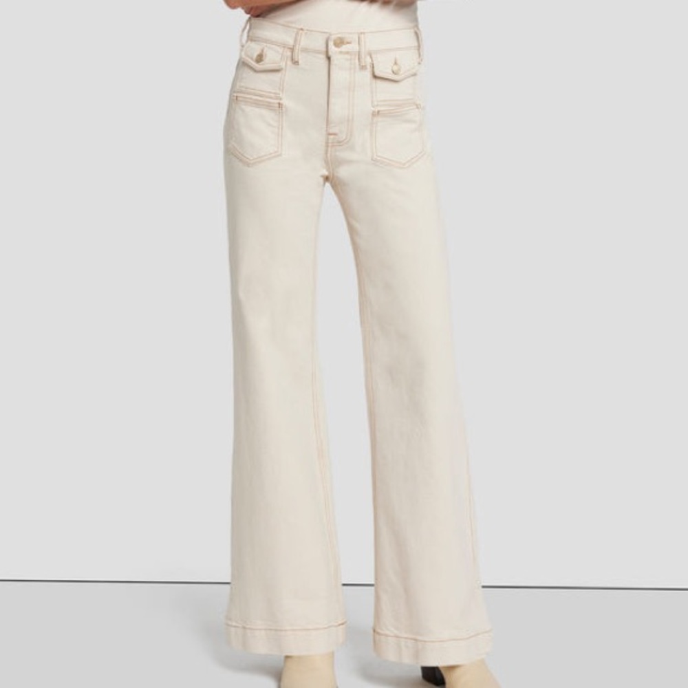 7 For All Mankind Ecru Tailorless Wide Leg With A Flair Double Pocket Jeans NWT
